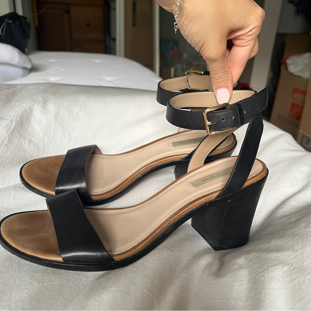 Cole Haan black leather sandals with heel size 6.5